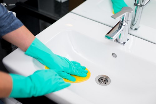 Professional carpet cleaner inspecting a room before treatment