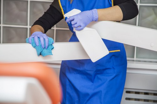 Cleaning technician applying upholstery treatment during service
